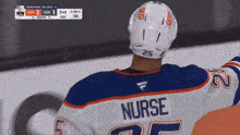 a hockey player with the name nurse on the back of their jersey
