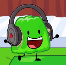 a cartoon character wearing headphones with a red triangle on them