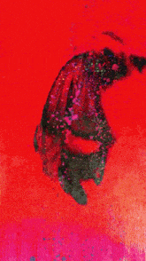 a painting of a person 's face with a pink background