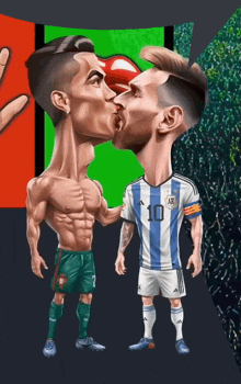 a cartoon of two soccer players one of whom is wearing a number 10 jersey