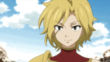 a girl with blonde hair and a red collar is looking at the camera