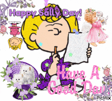 a happy sally day greeting card with a cartoon character