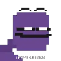 a pixel art of a purple monster with the words `` i have an idea '' written on it .