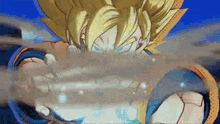 a close up of a dragon ball z character with a blue sky in the background
