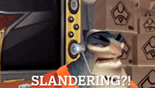 a cartoon character is wearing a headset and says slandering ?