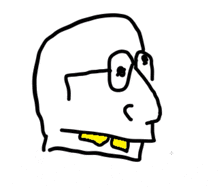 a drawing of a man wearing glasses and a yellow tie