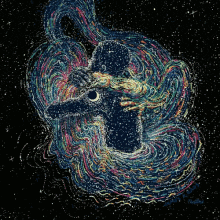 a painting of a person holding a black hole