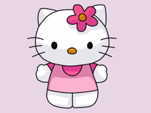 hello kitty wearing a pink shirt with a pink flower on her head