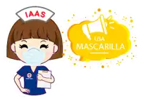a cartoon nurse wearing a mask and holding a clipboard next to a sign that says lavate las manos