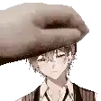 a hand is holding a person 's head in a pixel art .