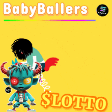 a cartoon drawing of a monster with horns and the words $ lotto on the bottom