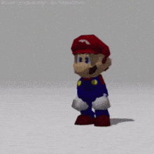 a 3d model of mario from the video game super mario bros is standing on a white surface .