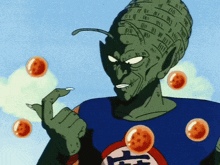 a cartoon character with a chinese symbol on his chest surrounded by dragon balls