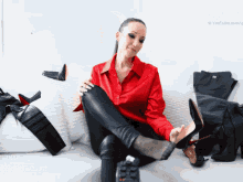 Vanessa Pur Leather Leggings GIF