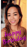 a picture of a woman with the words " happy birthday " on it