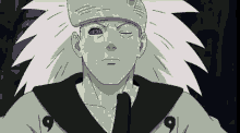 a black and white drawing of a man with a hat on his head