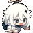 a cartoon of a girl with white hair and a backpack on her back .