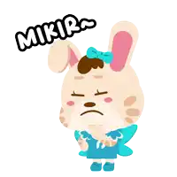 a cartoon bunny with a blue bow and the word mikir above it