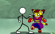a cartoon of a stick figure and a fox fighting