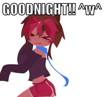 a drawing of a girl with red hair and the words goodnight awa above her
