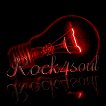 a red light bulb with the words rock4soul on it