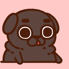 a cartoon drawing of a black pug dog with big eyes