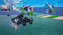 a video game screen shows a helicopter flying through a green field