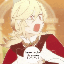 a cartoon character with the words kaveh solo de snake