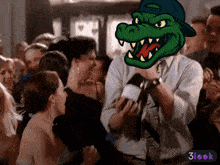 a cartoon of a man wearing a hat with a crocodile on his head