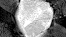 a black and white pixelated background with a circle in the middle