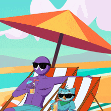 a cartoon of a man and an owl sitting under an umbrella