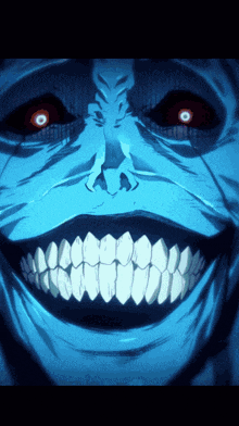 a close up of a monster 's face with big teeth