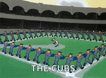 a cartoon of a baseball game with the words the cubs written on the bottom