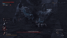 a video game screen shows a monster called anguished guardian of the rains