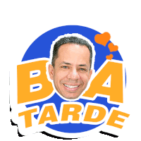 a sticker that says boa tarde with a man 's face on it