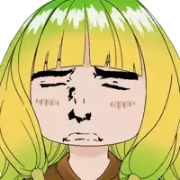 a cartoon drawing of a girl with green hair and yellow bangs