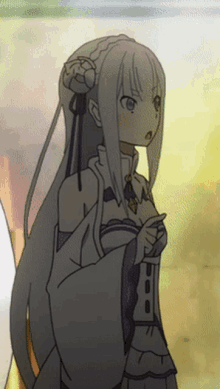 a drawing of a girl with long white hair and blue eyes