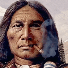 a painting of a man smoking a cigar with smoke coming out of his mouth