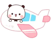 a cartoon drawing of a panda bear flying on a pink airplane