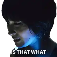 a close up of a woman 's face with the words " is that what " on the bottom