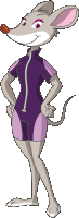 a cartoon mouse is wearing a purple suit