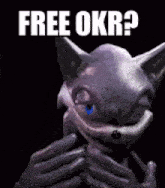 a picture of a cartoon character with the words free okr written on it