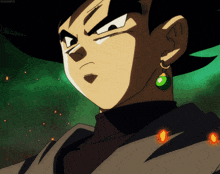 a close up of a person 's face with a green earring that says ' kissanime ' on it