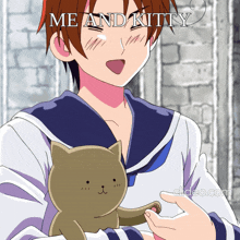 a picture of a boy holding a cat that says me and kitty on it