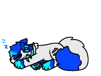 a cartoon dog with blue ears and paws is sleeping on its back on a white background .
