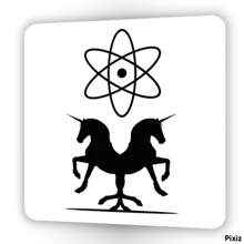 a picture of two unicorns with an atom above them