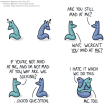 a cartoon of two foxes talking to each other