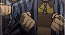 a cartoon drawing of a man with his fist up