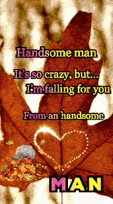 a picture of a maple leaf with a heart on it and the words handsome man