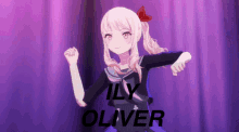 a girl with pink hair and the name ily oliver written above her